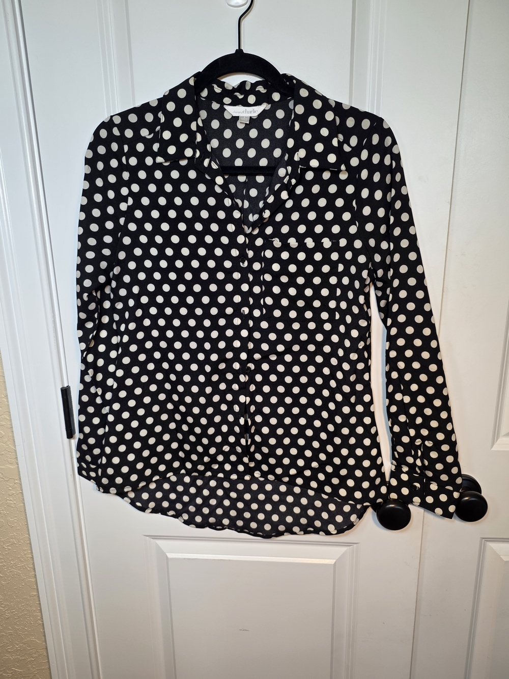 Charming Charlie Black and White Polka Dot Button-Down Blouse